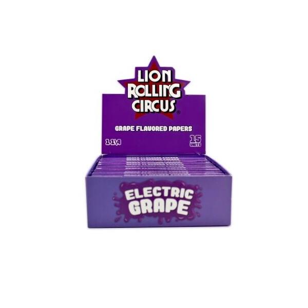 LION ROLLING CIRCUS PAPEL SABOR ELECTRIC GRAPE 1 1/4 (15UD/DISPLAY-33PAPELES/LIBRILLO)