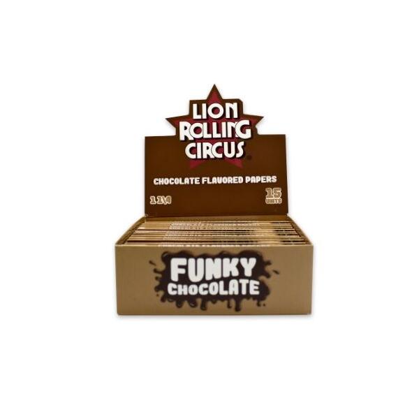 LION ROLLING CIRCUS PAPEL SABOR FUNKY CHOCOLATE 1 1/4 (15UD/DISPLAY-33PAPELES/LIBRILLO)